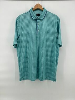 Greg Norman Polo Shirt Mens L Play Dry IIIII Aqua Blue Geometric Golf Resort NEW